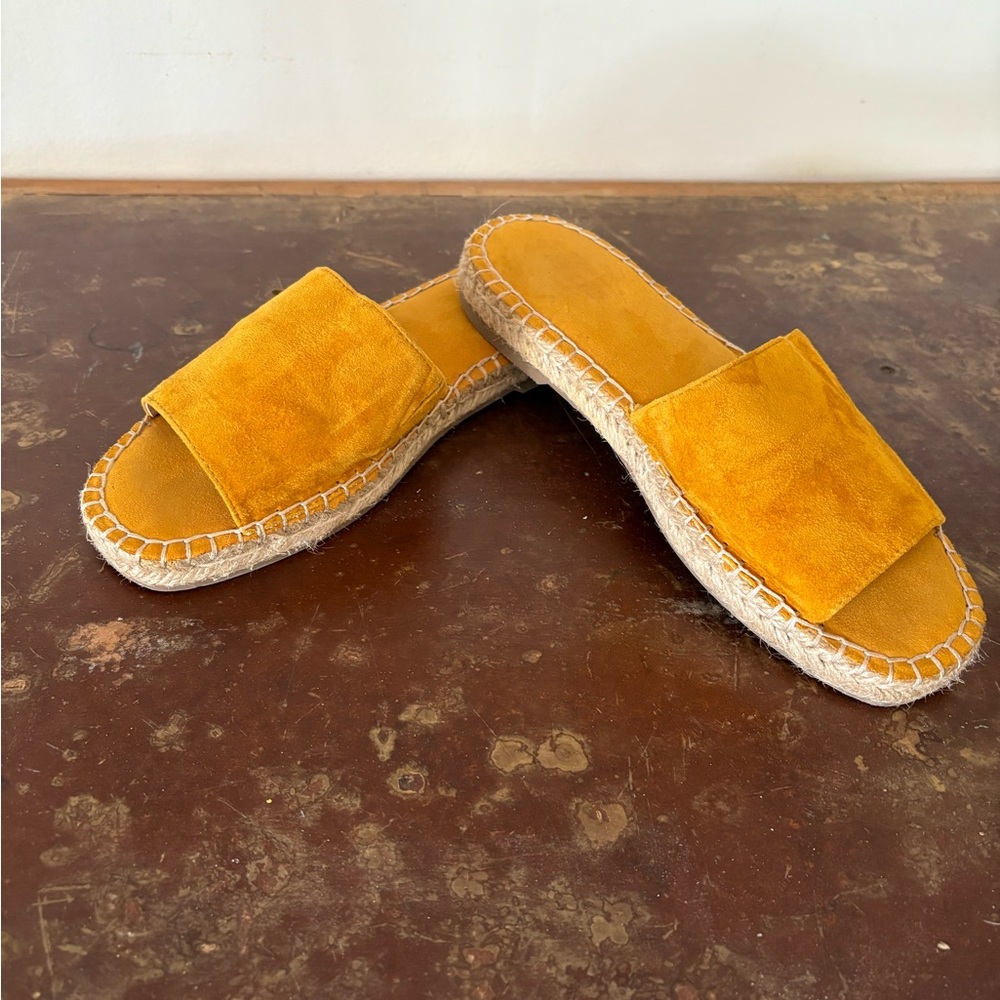 Aldo Yellow Suede Slide Espadrille Slides, size 8